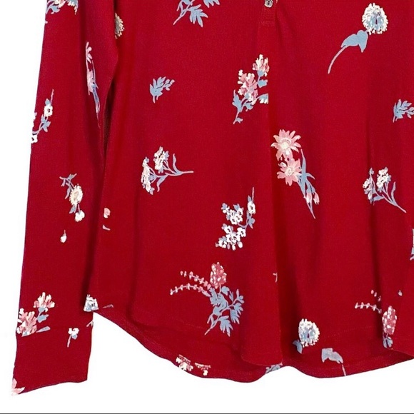 Lucky Brand Burgundy Red Floral V-Neck Waffle Knit Top NWT - Picture 7 of 13